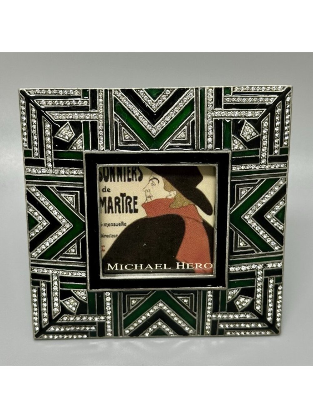 Michael Hero Art Deco Frame 3.5" X 3.5” Swarovski Crystal Hand Set Enamel